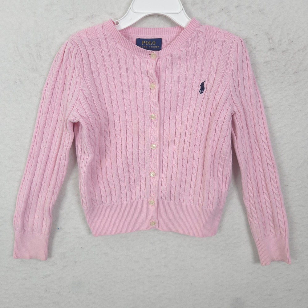 Polo Ralph Lauren Cardigan Girls 6 Pink Cable Knit Pony Sweater